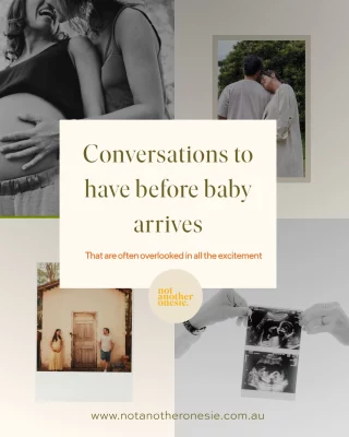 This often gets forgotten in all the excitement …  Most couples spend months preparing for birth, but almost no one prepares for their relationship after baby.  Things shapeshift when a baby joins the family and postpartum definitely isn’t just about a newborn.
 It’s sleep deprivation, emotional shifts, identity changes, and a completely new dynamic between you.
Without clear conversations beforehand, it’s easy for resentment, miscommunication, and disconnection to creep in,  even in the strongest relationships.  These are the conversations that help buffer and protect your relationship in postpartum. Not perfectly or rigidly. But enough to give you a shared understanding when things feel overwhelming. Because when you’ve already talked about: how you’ll handle nights; what support looks like when you’re exhausted; how you’ll divide responsibilities; what to do if one of you is struggling
… you’re not trying to figure it out in survival mode. You’re moving through it as a team.  This is what a postpartum care plan really is. A foundation to build from.  And for solo parents, these conversations matter just as much,  with your support person, your village, your people.  Read the full ‘Conversations Guide’ written by Physchologist Ana Ristov, on the ‘LEARN” section of our website www.notanotheronesie.com.au  Save this for later Send it to your partner Or start one of these conversations today  #postpartumsupportaustralia #newparents #matrescence #fourthtrimester