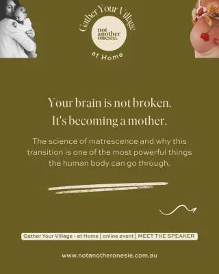 Your brain is not broken ~ It’s becoming a mother.  Nobody warned you that becoming a mum would rewire you from the inside out. The fog. The anxiety. The feeling of being both more yourself and less yourself than ever before.  There’s a name for it. And there’s science behind it.  Dr Renee White is a scientist, doula and founder of @fillyourcup_  is joining us at Gather Your Village - At Home 
on 29 April at 7pm AEST and she’s going to walk you through exactly what’s happening inside you, and why it makes complete sense.  Swipe to meet Dr Renee White.  Tickets from $29 · early bird price ends soon so grab yours today! 
Link in bio.  Send this to a mum who needs to hear it.  #gatheryourvillage #matrescence #postpartummum #newmumau #motherhoodau